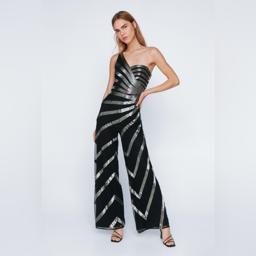 NASTY GAL | Spiral Sequin Wide Leg Jumpsuit | NWT